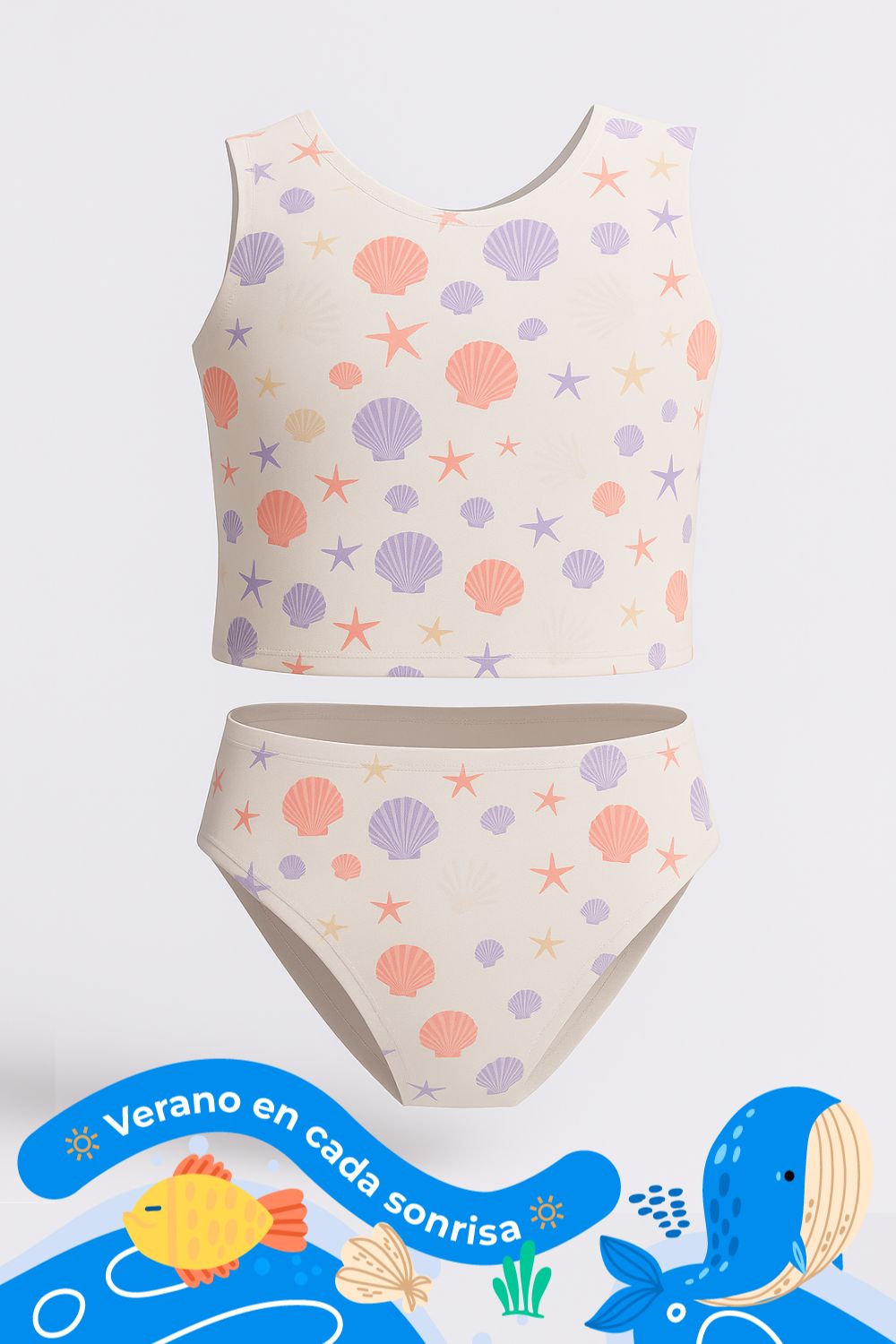 Vestido de baño de dos piezas en microfibra para niña